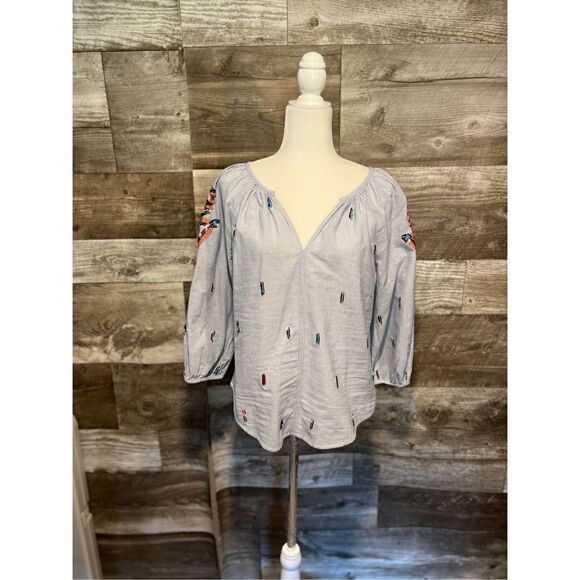 Velvet cotton embroidered blouse - Picture 1 of 8